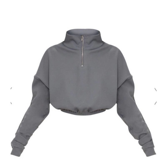 PRETTY LITTLE THING GREY RIB ZIP FRONT LONG SLEEVE SWEATSHIRT SIZE 4 - Picture 2 of 8